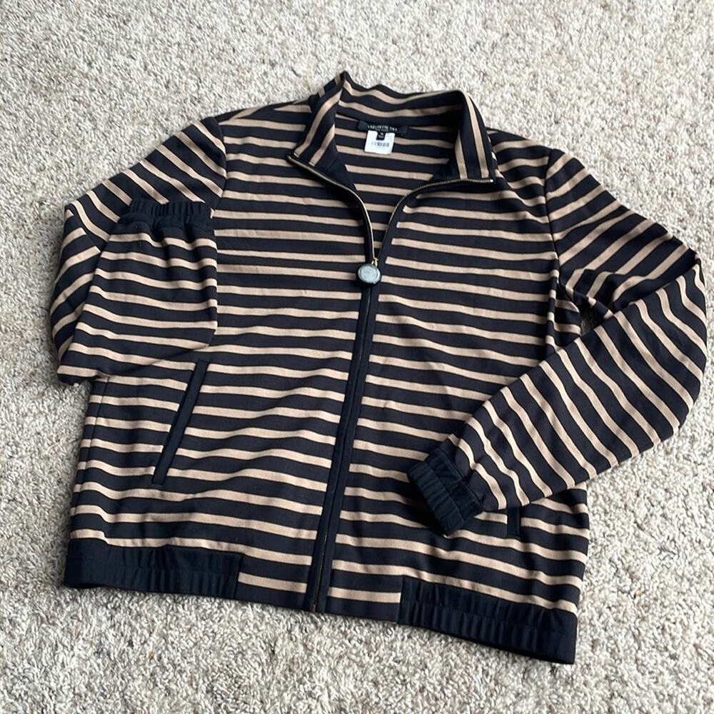 Lafayette 148 Tan & Black Striped Structured Jacket Blazer | Size M